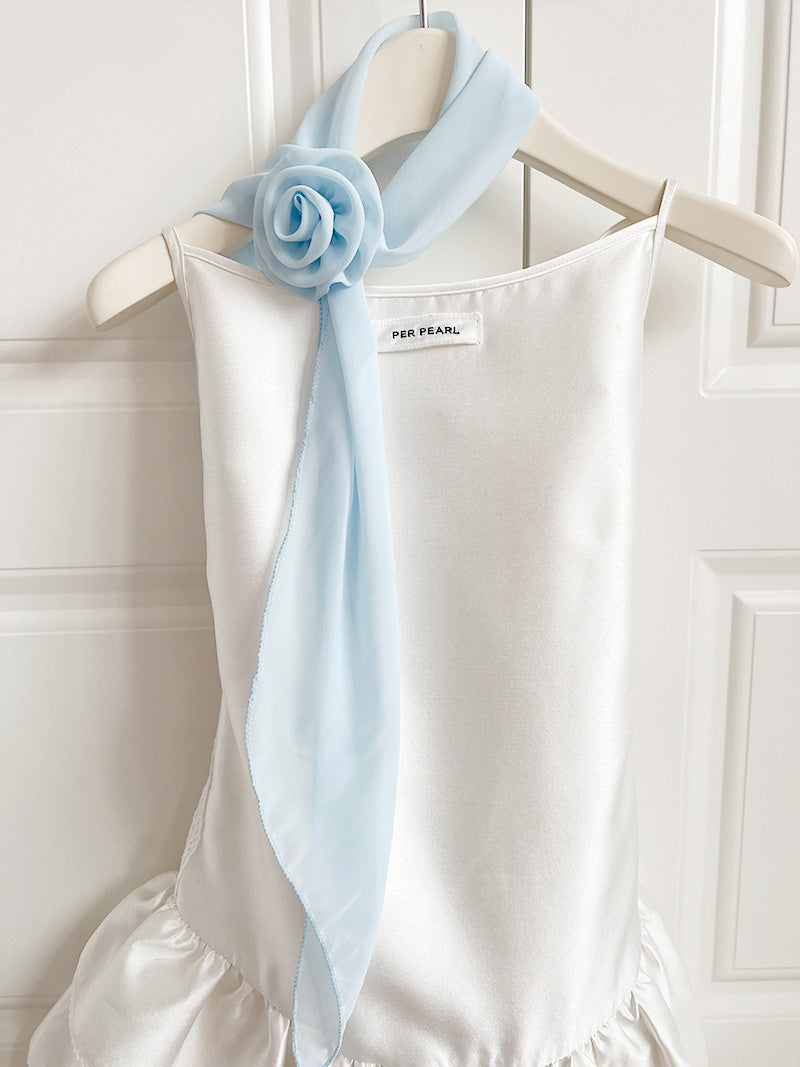 Pañuelo de seda pequeño con flores largas a la moda para mujer con colores vibrantes