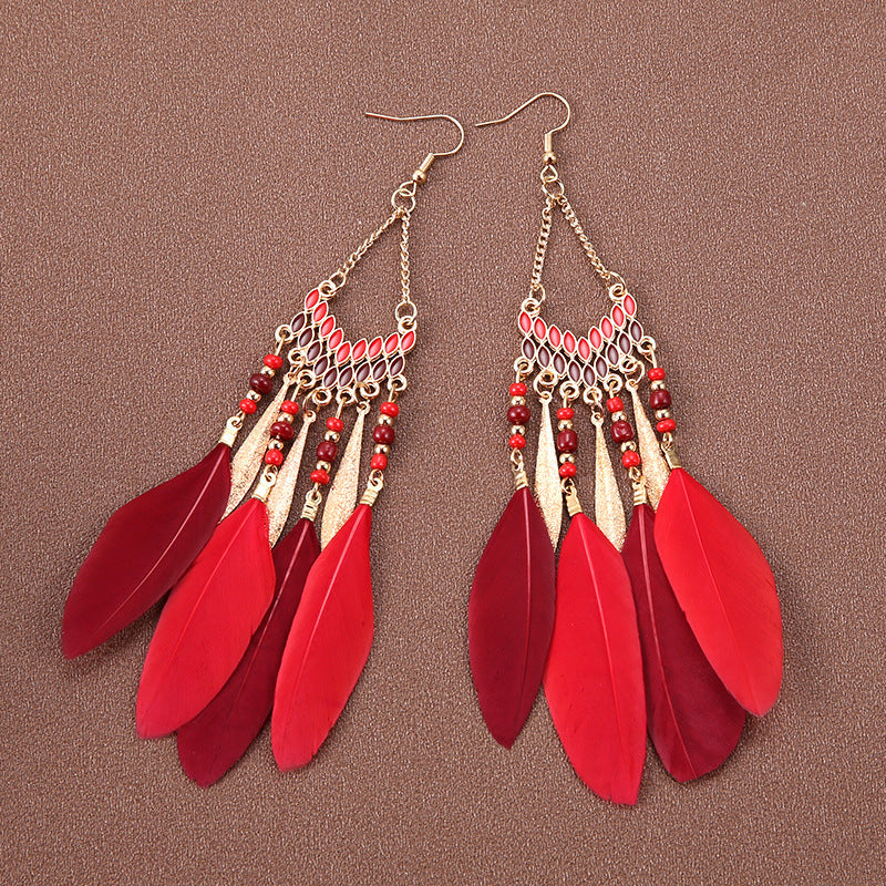 Bohemian Ethnic Style Retro Tassel Feather Earrings