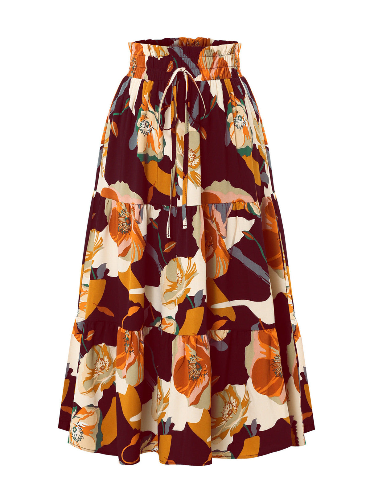 Women Fashion Elegant Floral Printed Pleated Skirt
