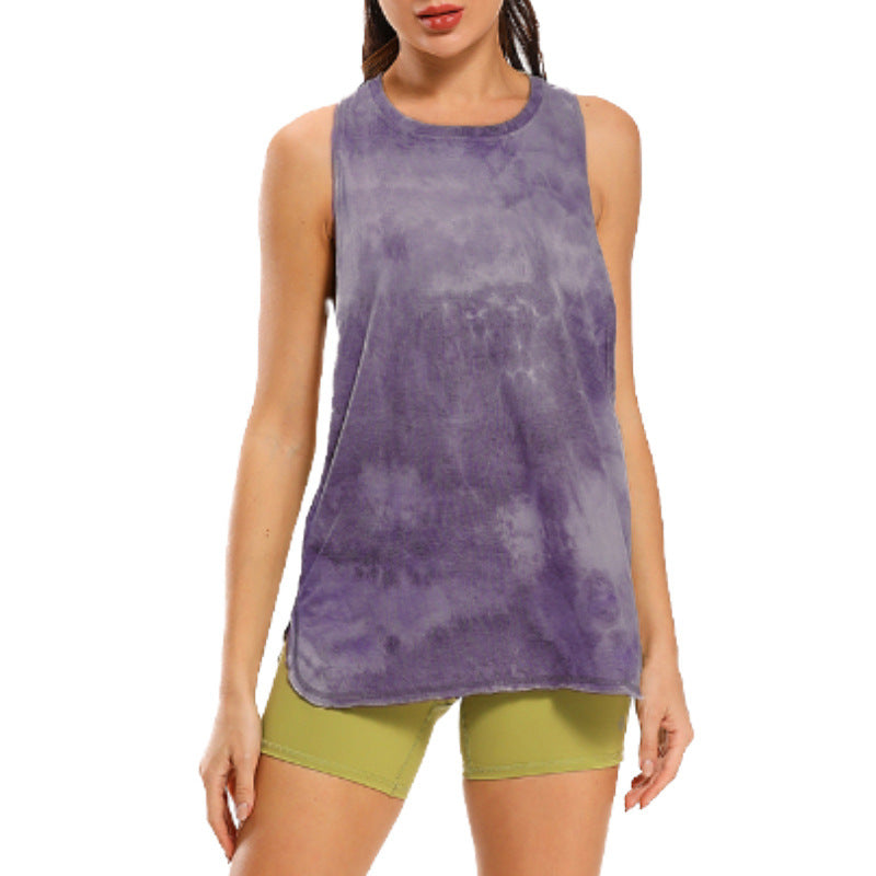 Women Fashion Loose Tie-Dye Printed Yoga Vest Top
