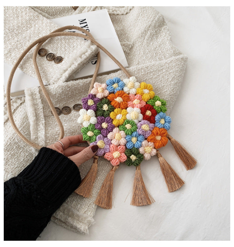 Bolso bandolera con borlas étnicas bohemias