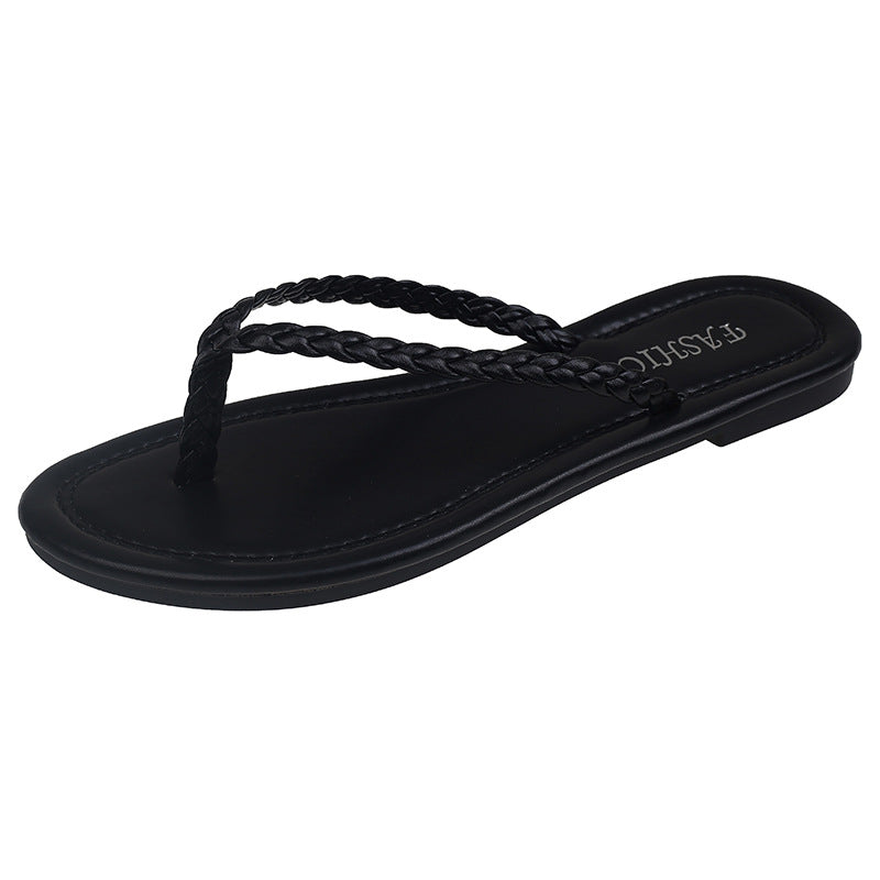 Chanclas de tiras tejidas con punta redonda para mujer de talla grande