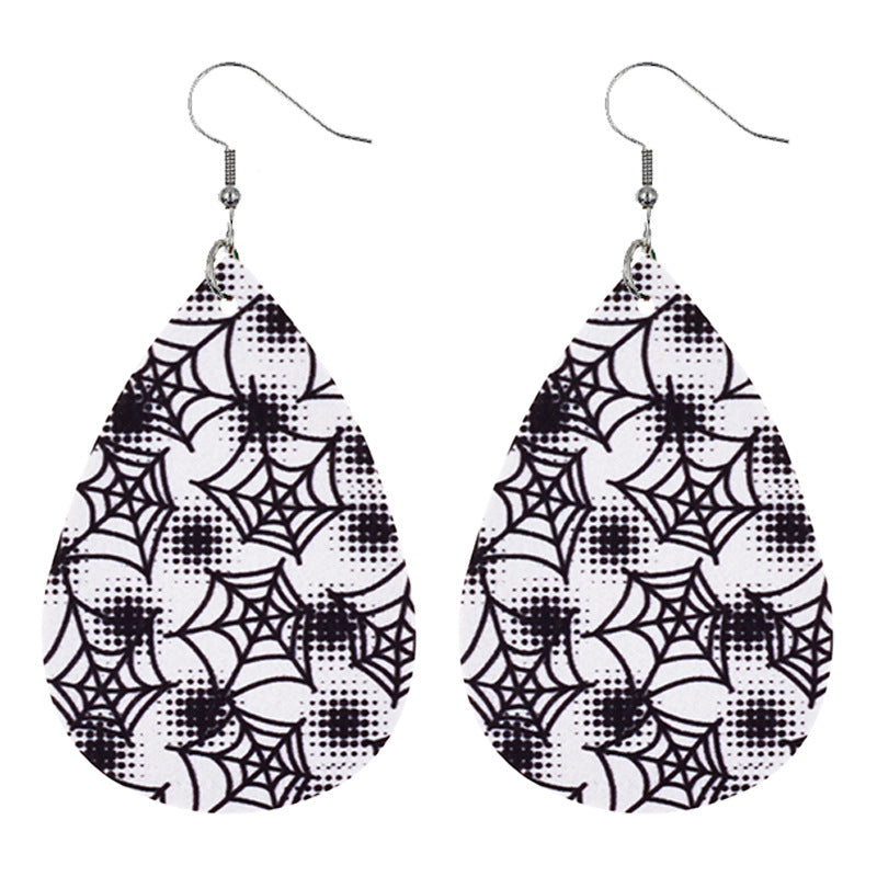 Halloween Women Fashion Leather Pumpkin Skull Earrings