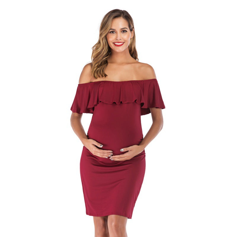 Pregnant Women Fashion Solid Color Ruffled Dress