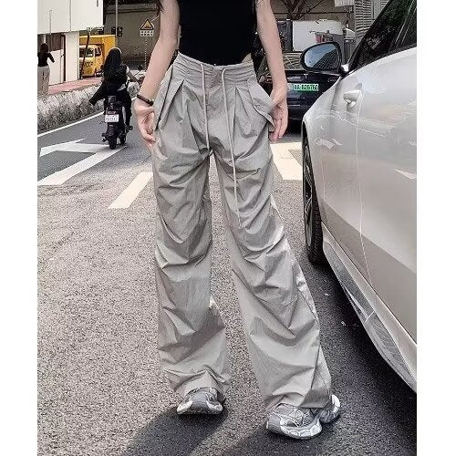 Women Casual Solid Color Pleated High Waist Pants