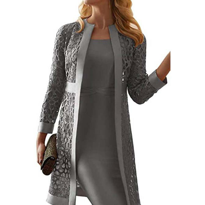 Women Fashion Casual Solid Color Dress Coat Set