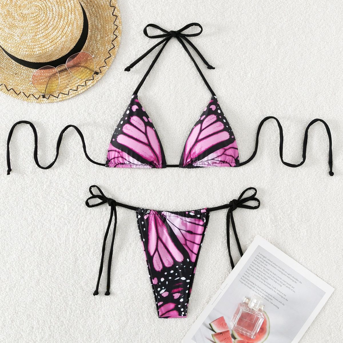 Women Fashion Sexy Butterfly Printed Halter-Neck Bikini