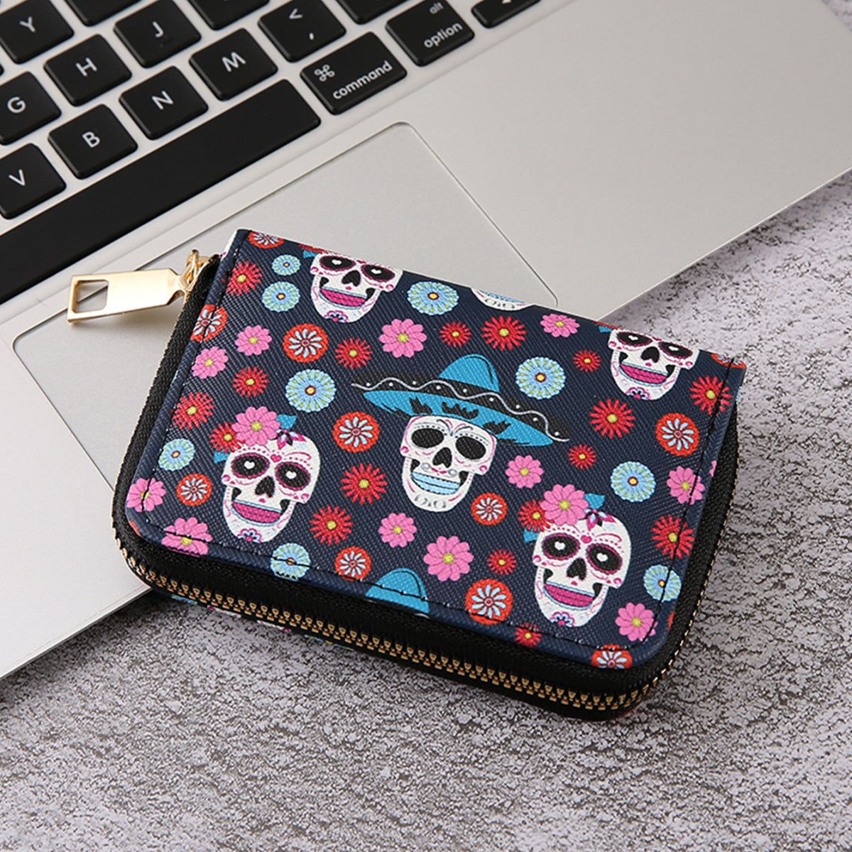 Halloween Women Cartoon Multicolor Skull Zipper Wallet