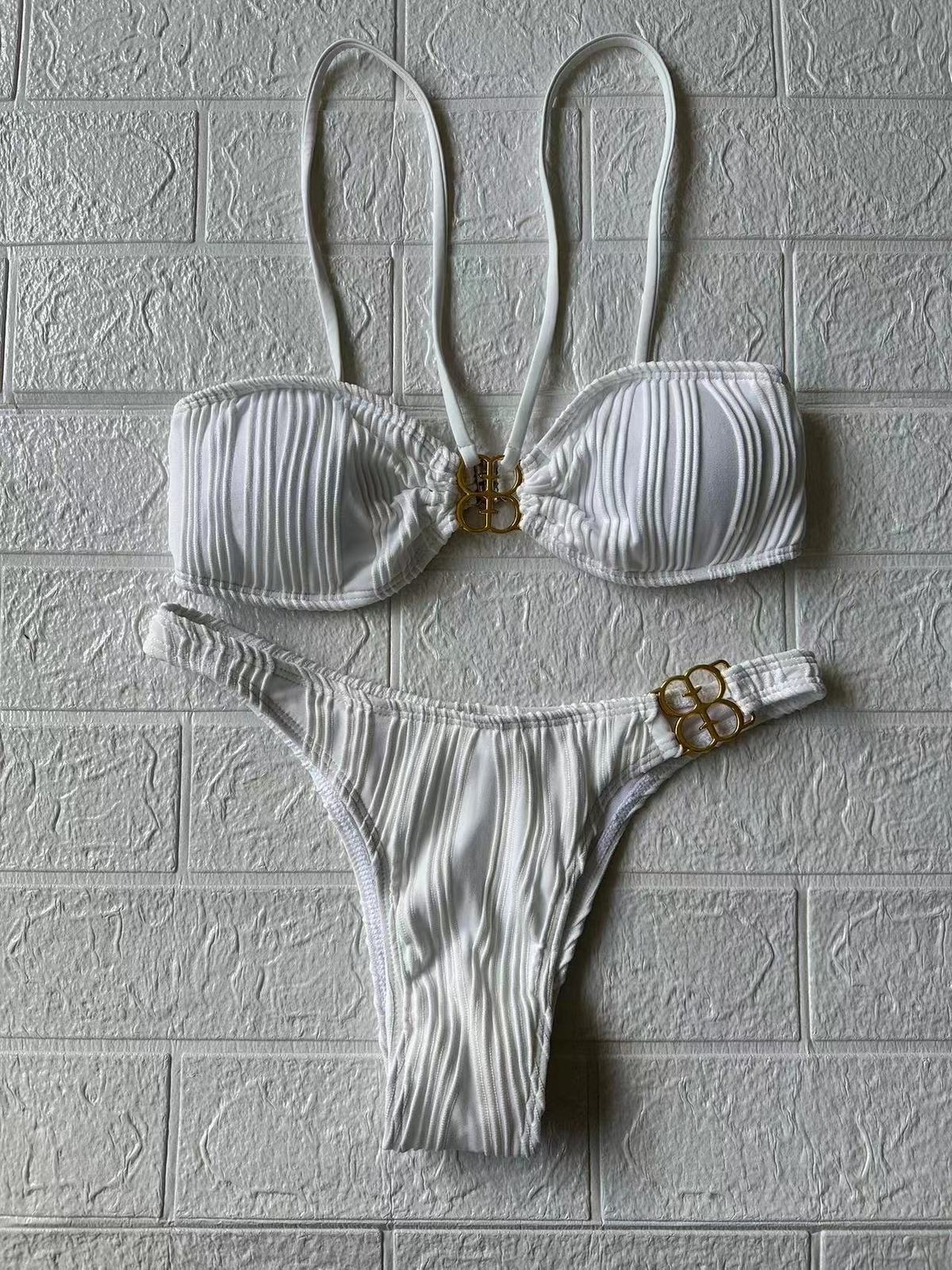Bikini plisado de color sólido sexy de moda para mujer