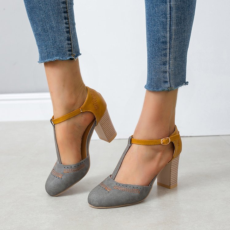 Zapatos de tacón alto con punta redonda y diseño de bloques de color de ante para mujer