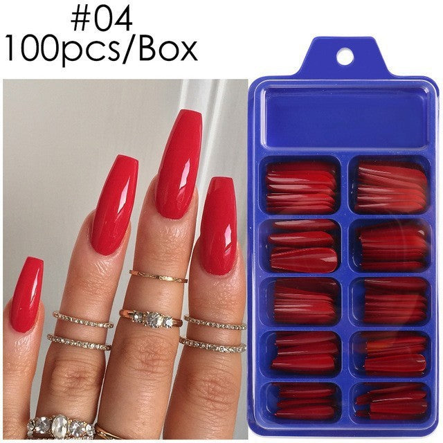 Uñas postizas con diseño de caja azul y pegatinas completas para usar en ballet largo