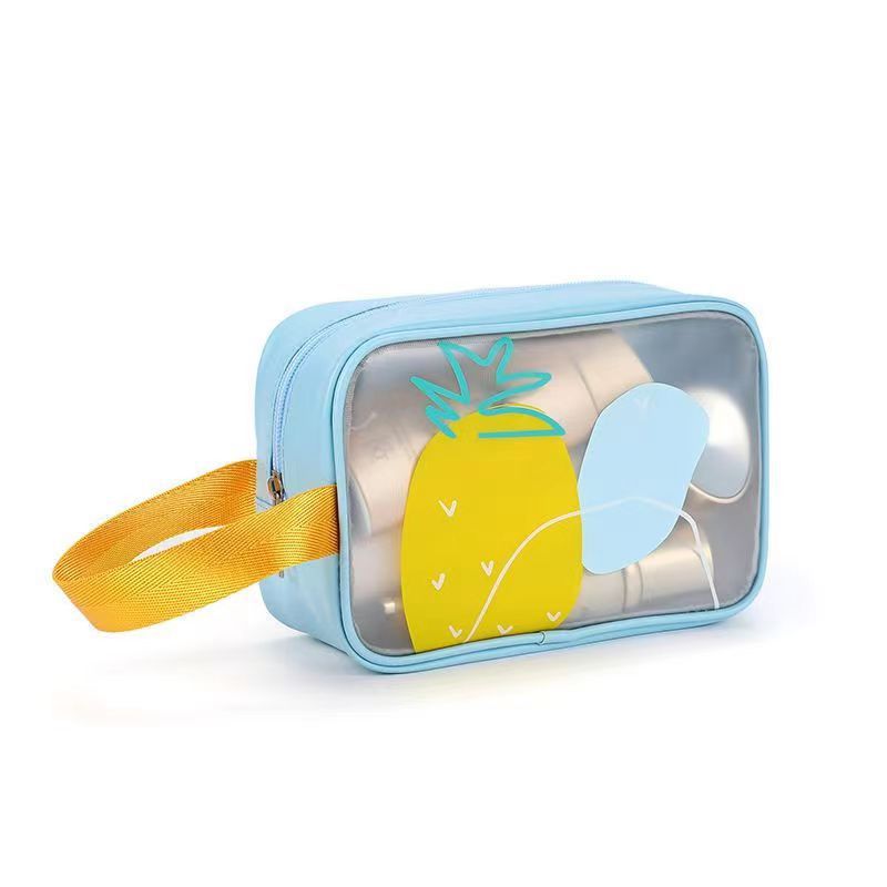 Women Simple Double Layer PU Travel Cosmetic Bag