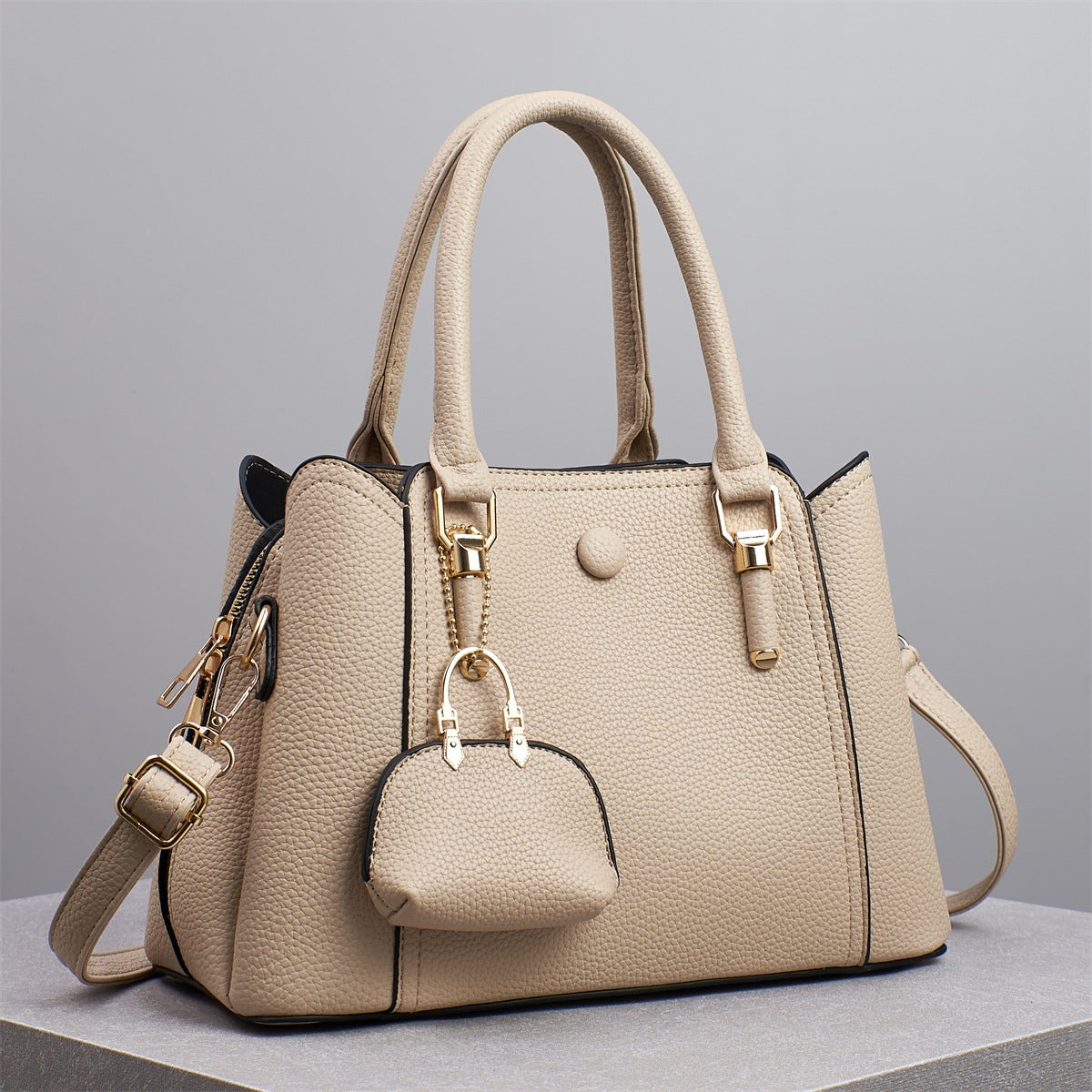 Bolso de mano informal de gran capacidad y color liso para mujer, con cierre de cremallera.