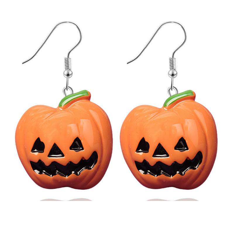 Pendientes de resina con diseño divertido de murciélago, calabaza y fantasma para Halloween para mujer