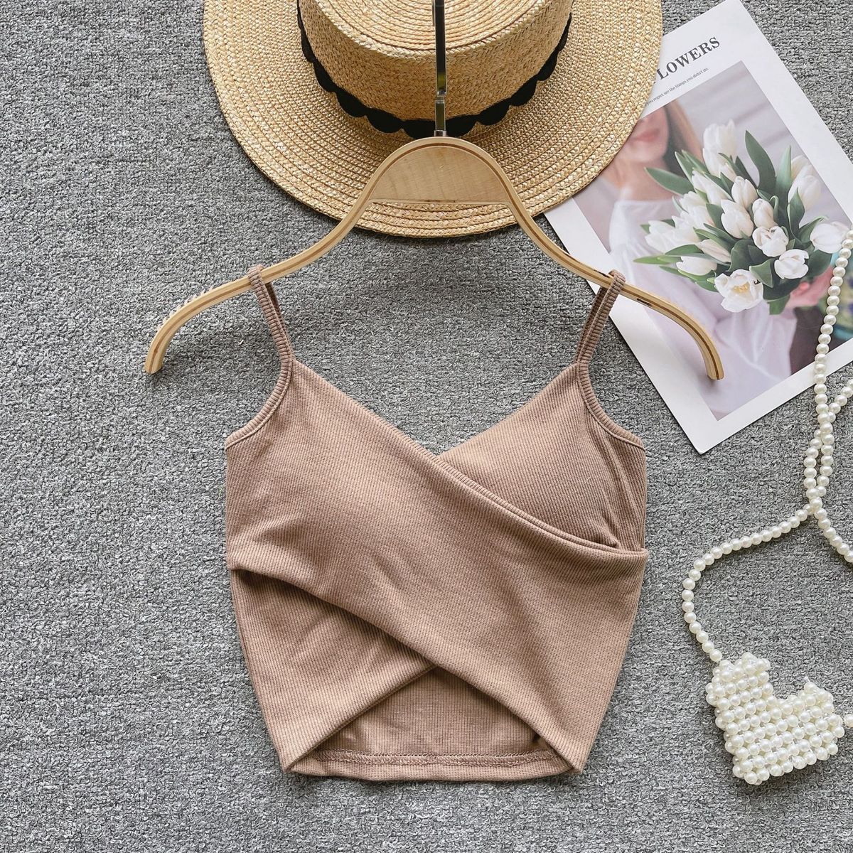 Women Sexy Solid Color Threaded Cross Camisole Crop Top