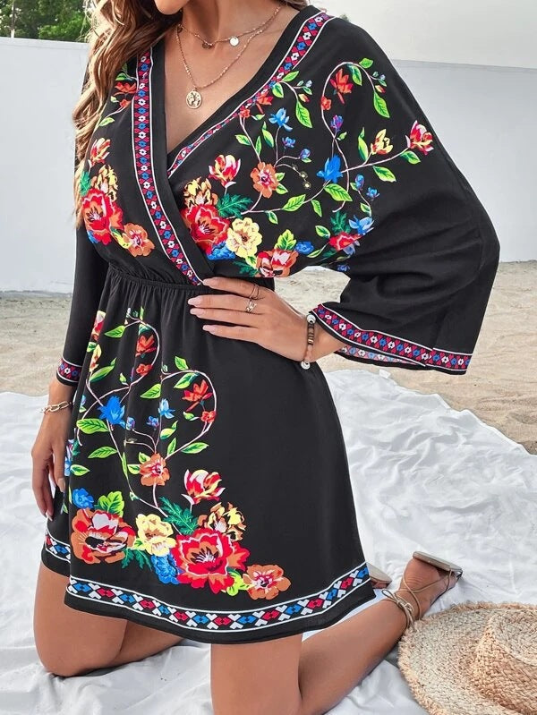 Vestido de fiesta con estampado vintage bohemio para mujer