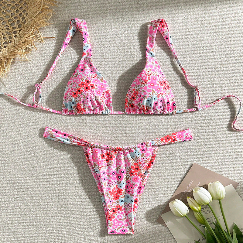 Maillot de bain bikini sexy à lacets et imprimé floral pour femme