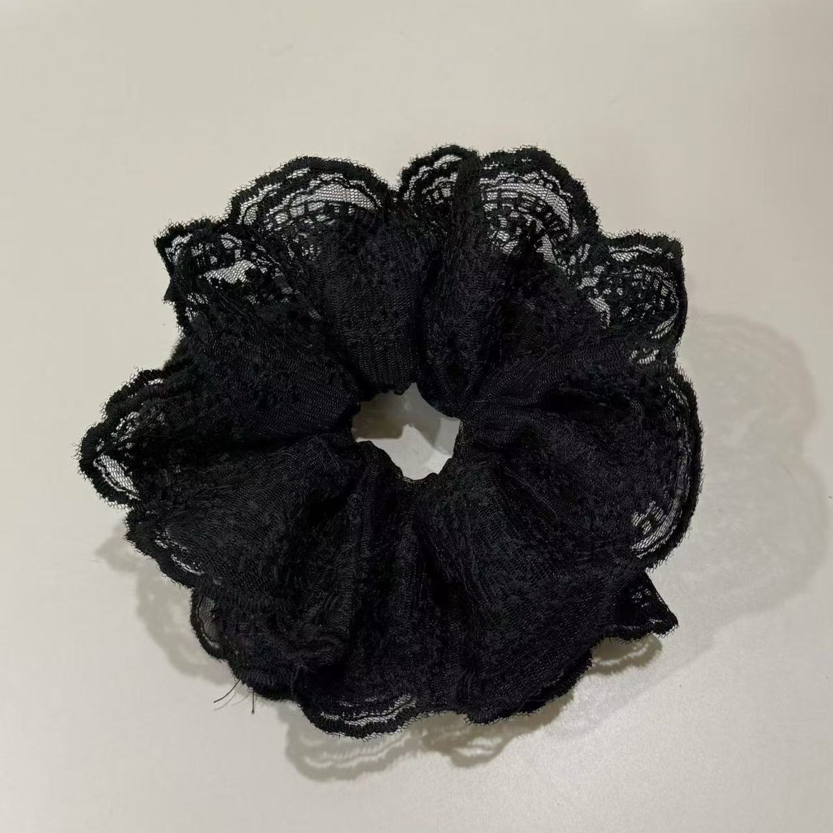 Chouchou élégant en dentelle de couleur unie pour femme, grande taille