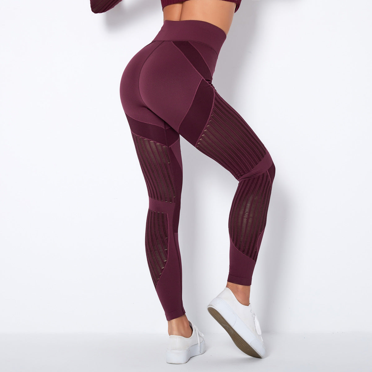 Leggings de yoga de cintura alta con agujeros y sin costuras para mujer - Ropa deportiva ajustada