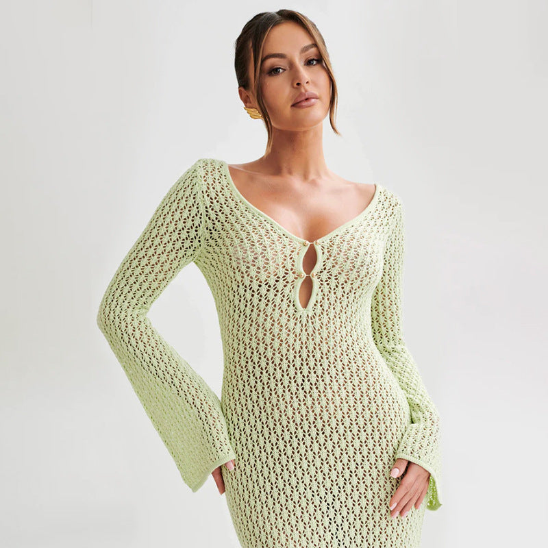 Summer Women Leisure Beach V-Neck Knitted Cover-Up