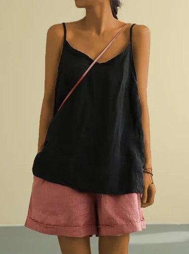 Women Casual Solid Color Cotton Linen Camisole