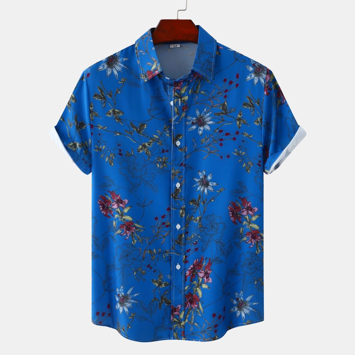 Men Summer Leisure Vacation 3D Tiny Flower Print Short Sleeve Lapel Shirt