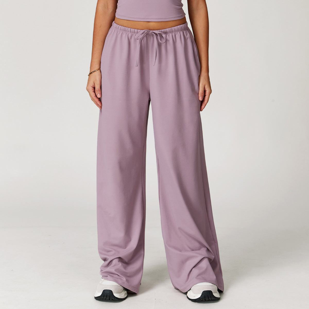 Pantalones casuales anchos de pierna ancha con cordón para mujer