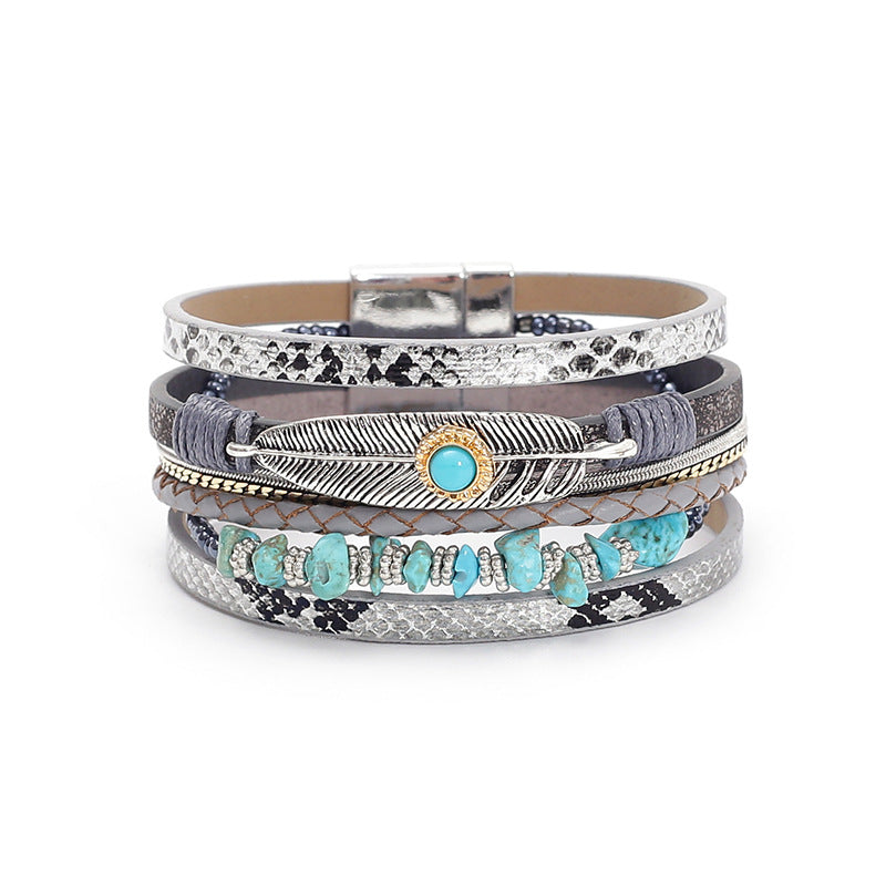Pulsera con hebilla magnética de turquesa bohemia