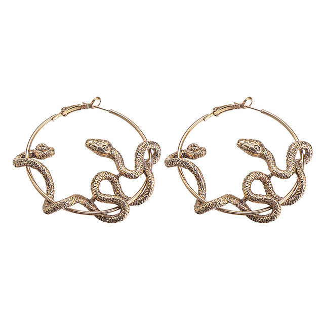 Halloween Women Exaggerated Snake Hoop Earrings