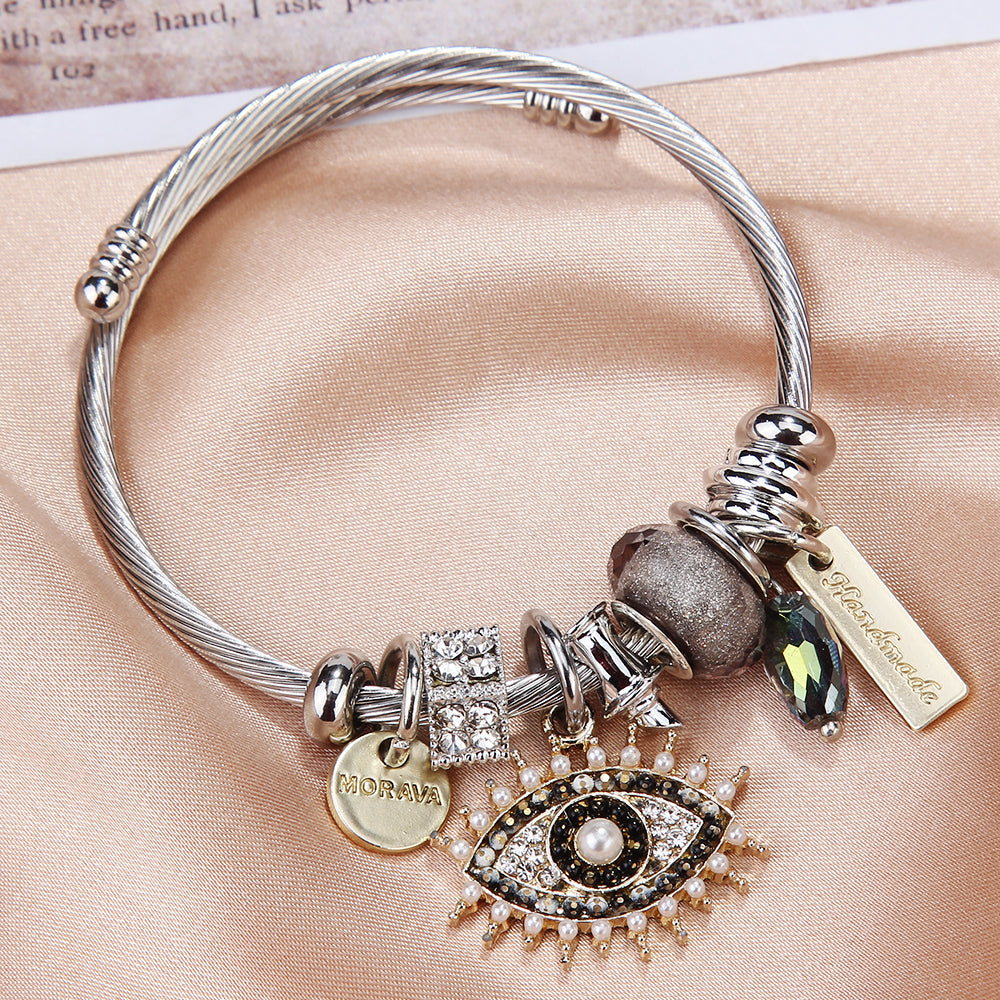 Pulsera exquisita con colgante de ojo de diablo y diamantes de imitación para mujer