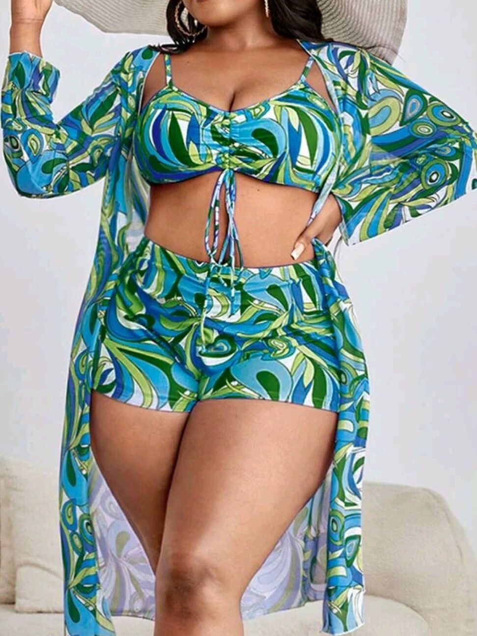 Women Fashion Sexy Plus Size Geometric Swimsuit Set