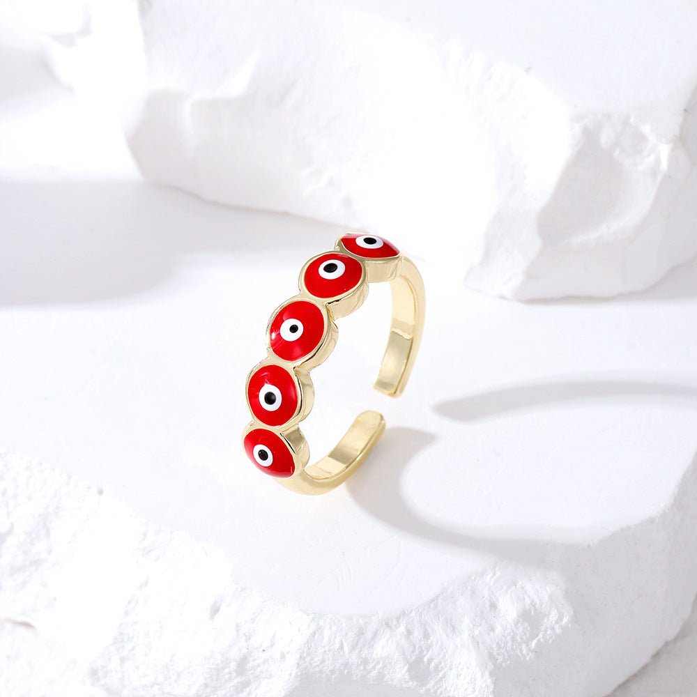 Conjunto de anillos de aleación con diseño geométrico de ojo de diablo para mujer