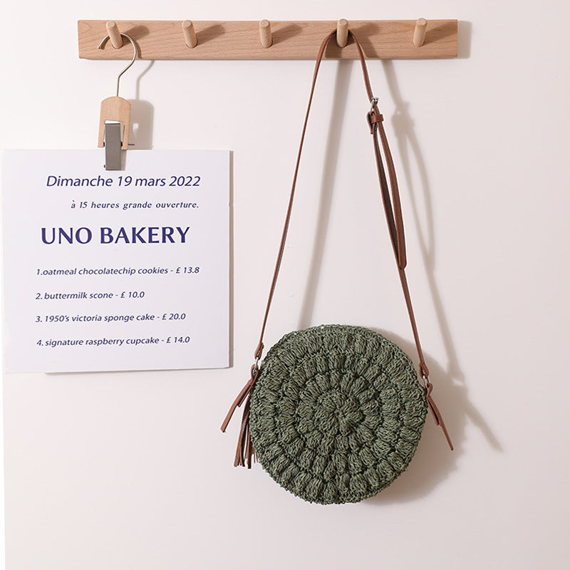 Sac à bandoulière rond tissé de style bohème pour les vacances à la plage