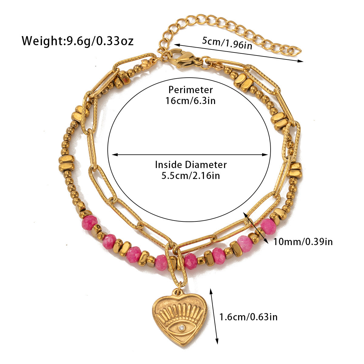 Pulsera bohemia de cuentas de acero y titanio de doble capa