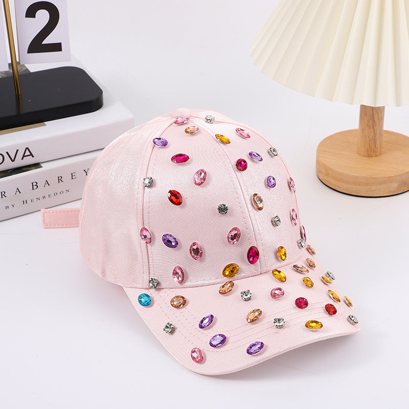Gorra de béisbol informal de color liso con diamantes de imitación para mujer