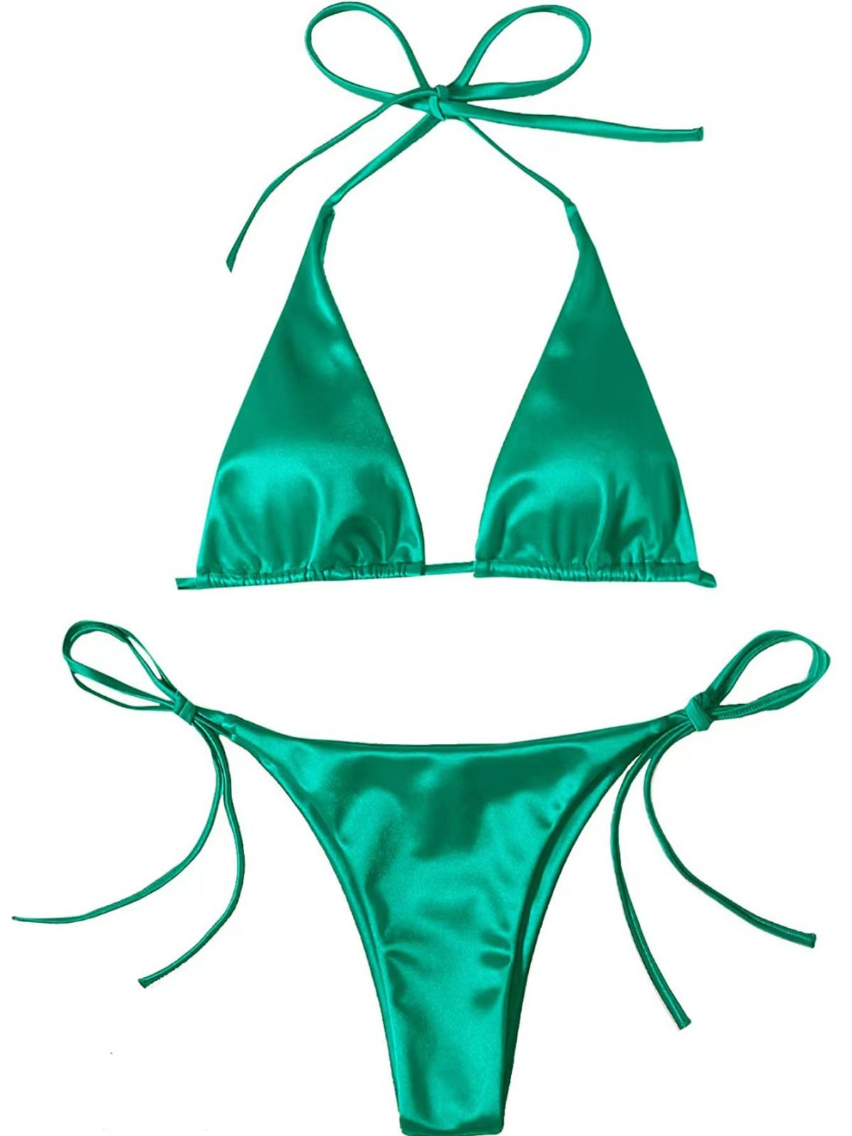 Bikini de satén de color sólido sexy de moda de verano para mujer