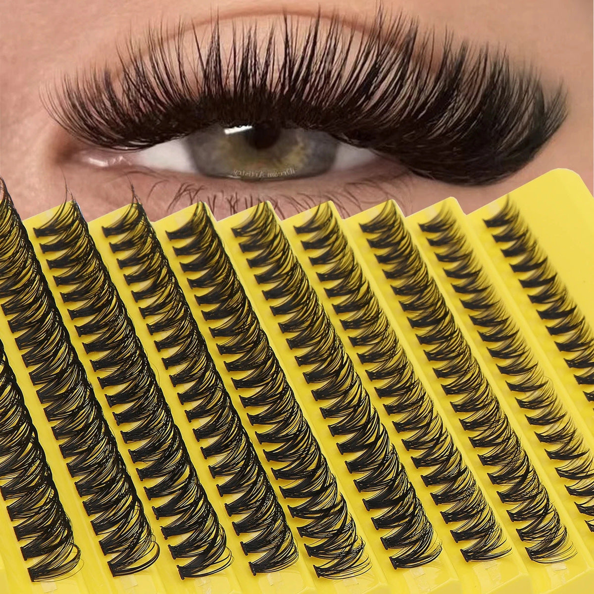 Faux cils segmentés auto-greffables pour femmes, 200 touffes, plateau jaune, DIY
