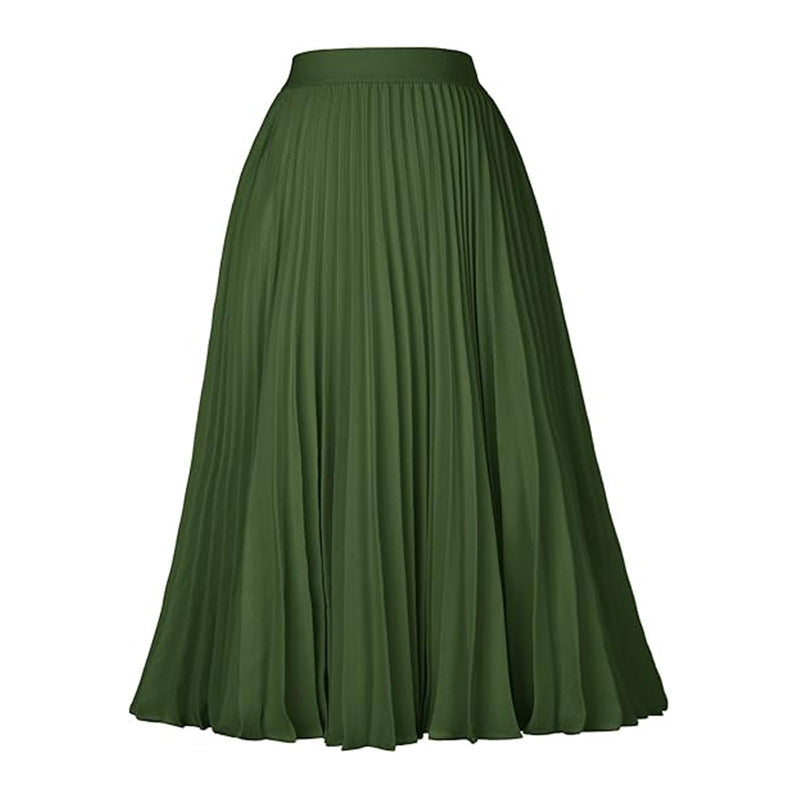 Falda plisada de cintura alta de color sólido informal de moda para mujer