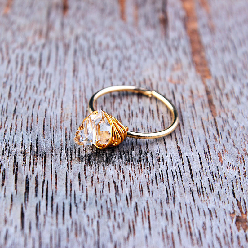 Anillo de cristal de piedra natural DIY retro de moda para mujer, joyería geométrica elegante
