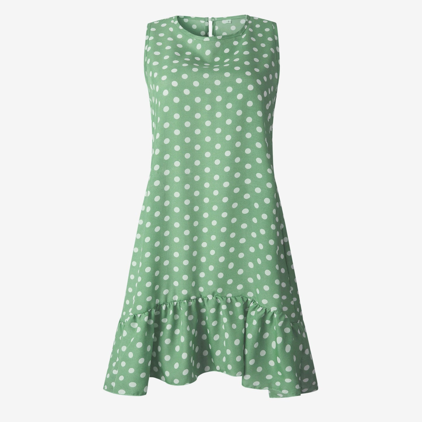 Minivestido playero bohemio de verano con lunares, sin mangas y volantes para mujer