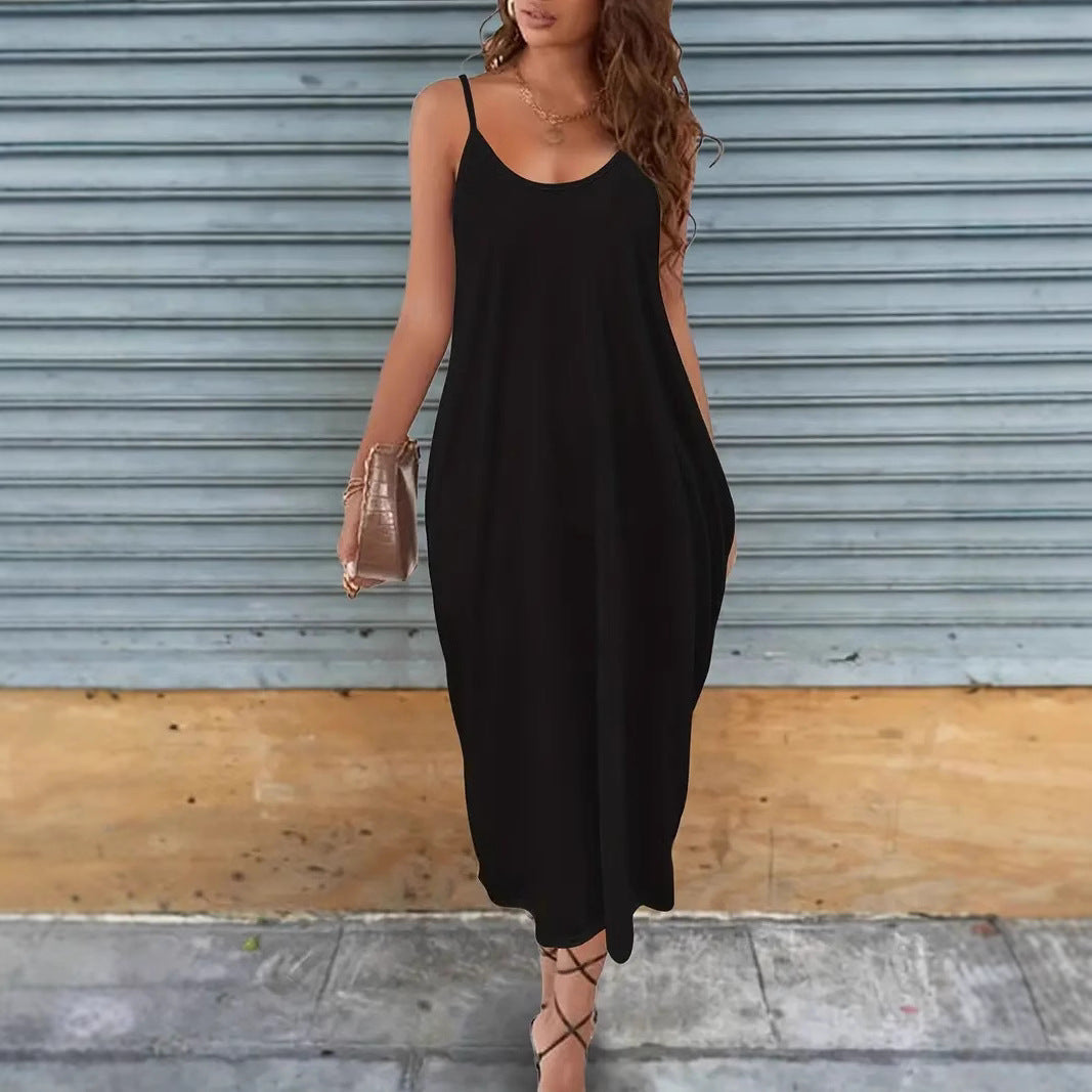 Women Casual Solid Color Sling Dress in Milk Fiber