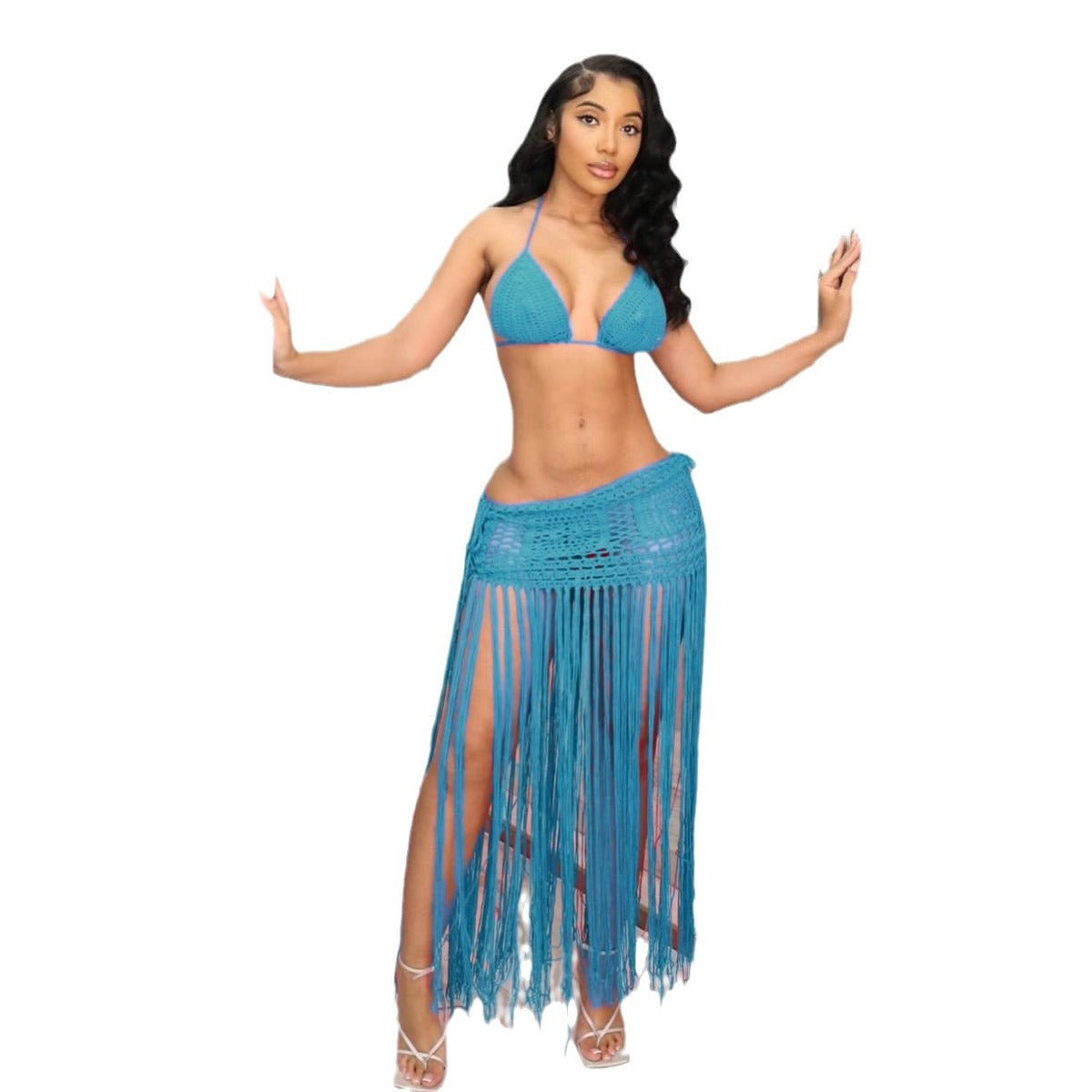 Bikini sexy de cuello halter de color sólido a la moda para mujer