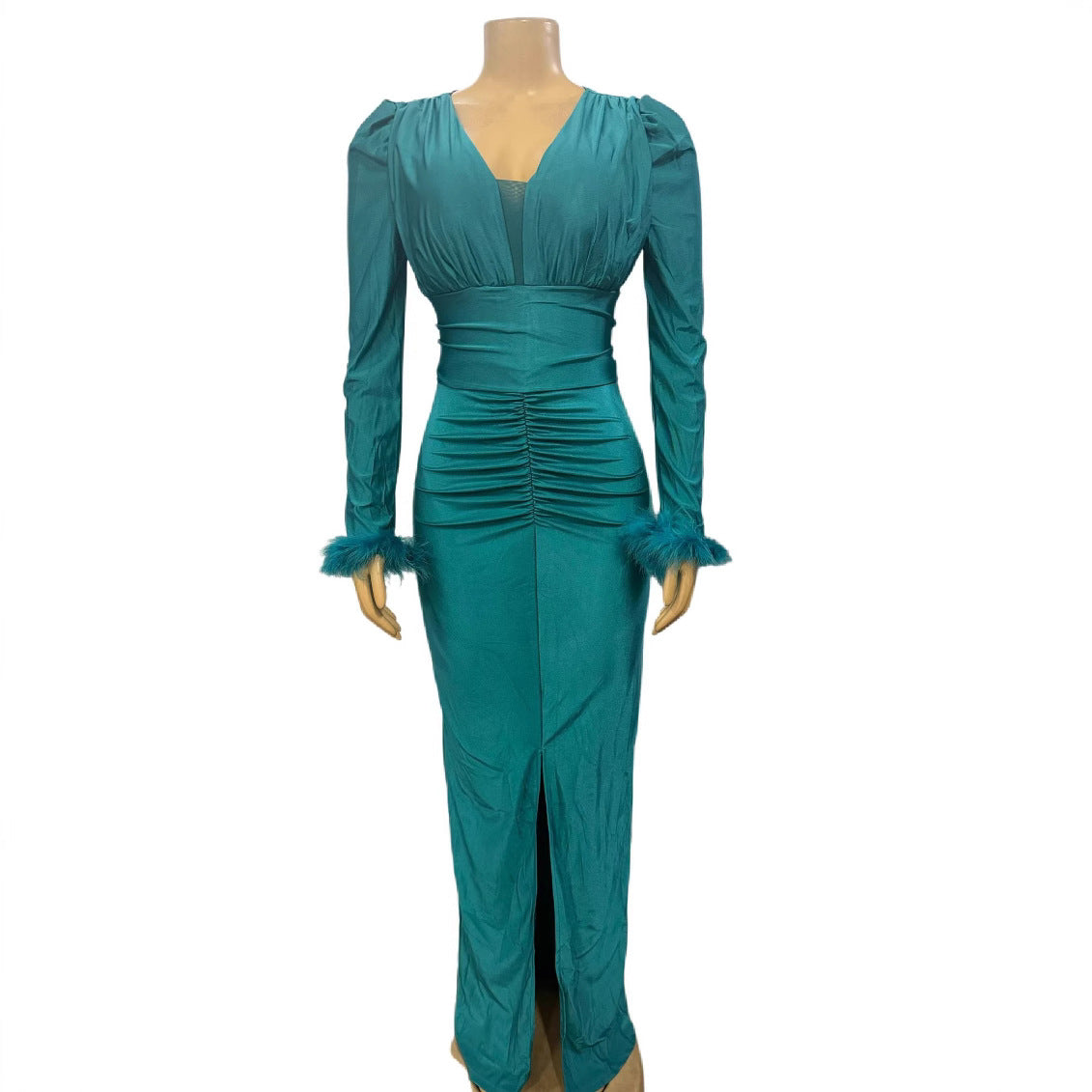 Women Fashion Elegant Pleated Solid Color Dress