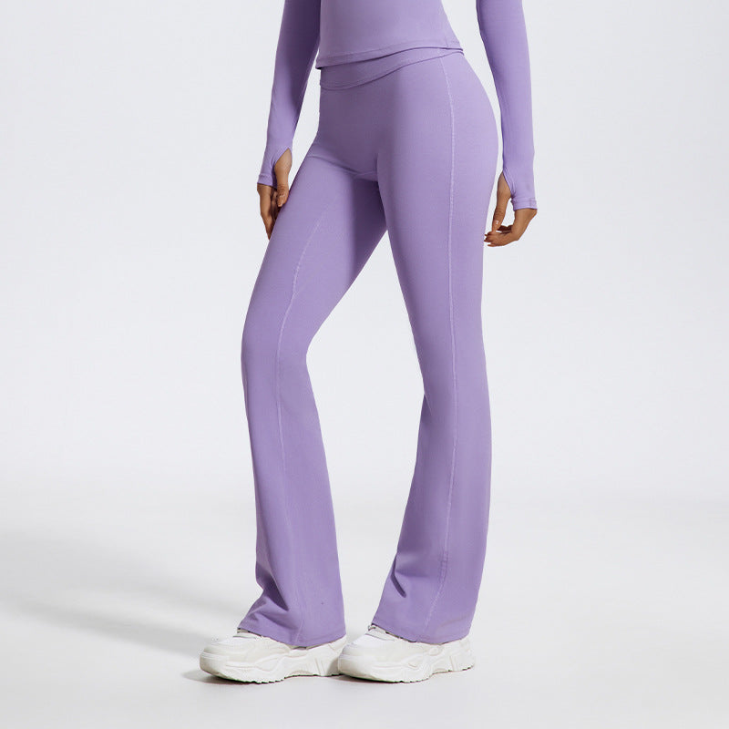 Pantalon de yoga décontracté taille haute à jambes larges pour femme en mélange de coton