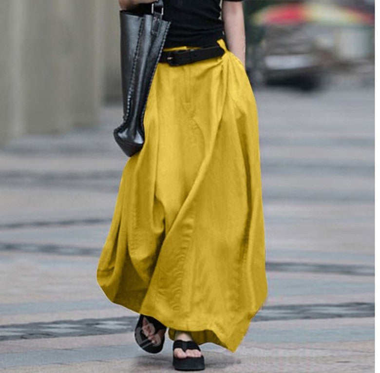 Women Fashion Casual Solid Color High Waist Skirt