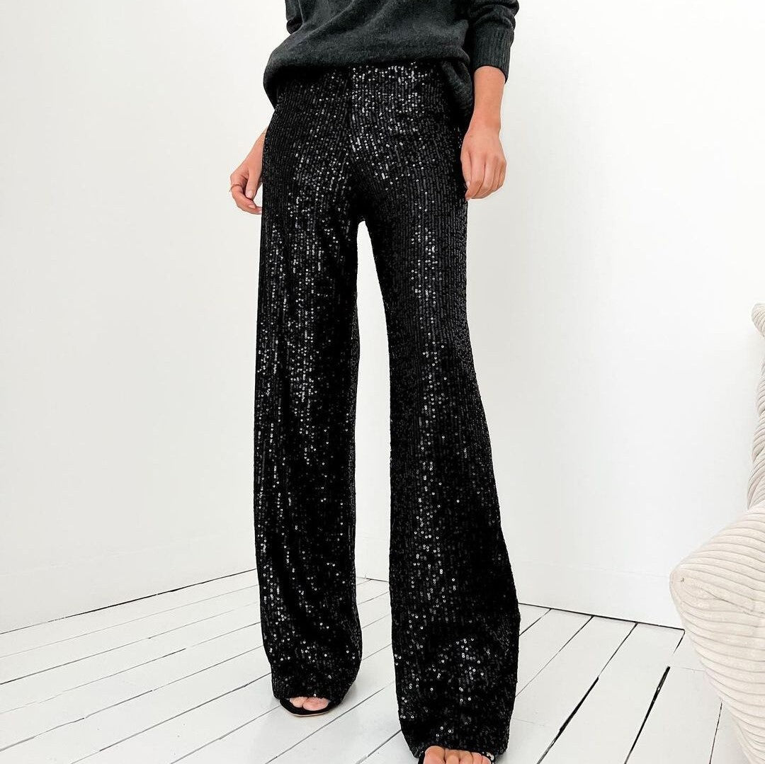 Pantalones casuales ajustados con lentejuelas a la moda para mujer