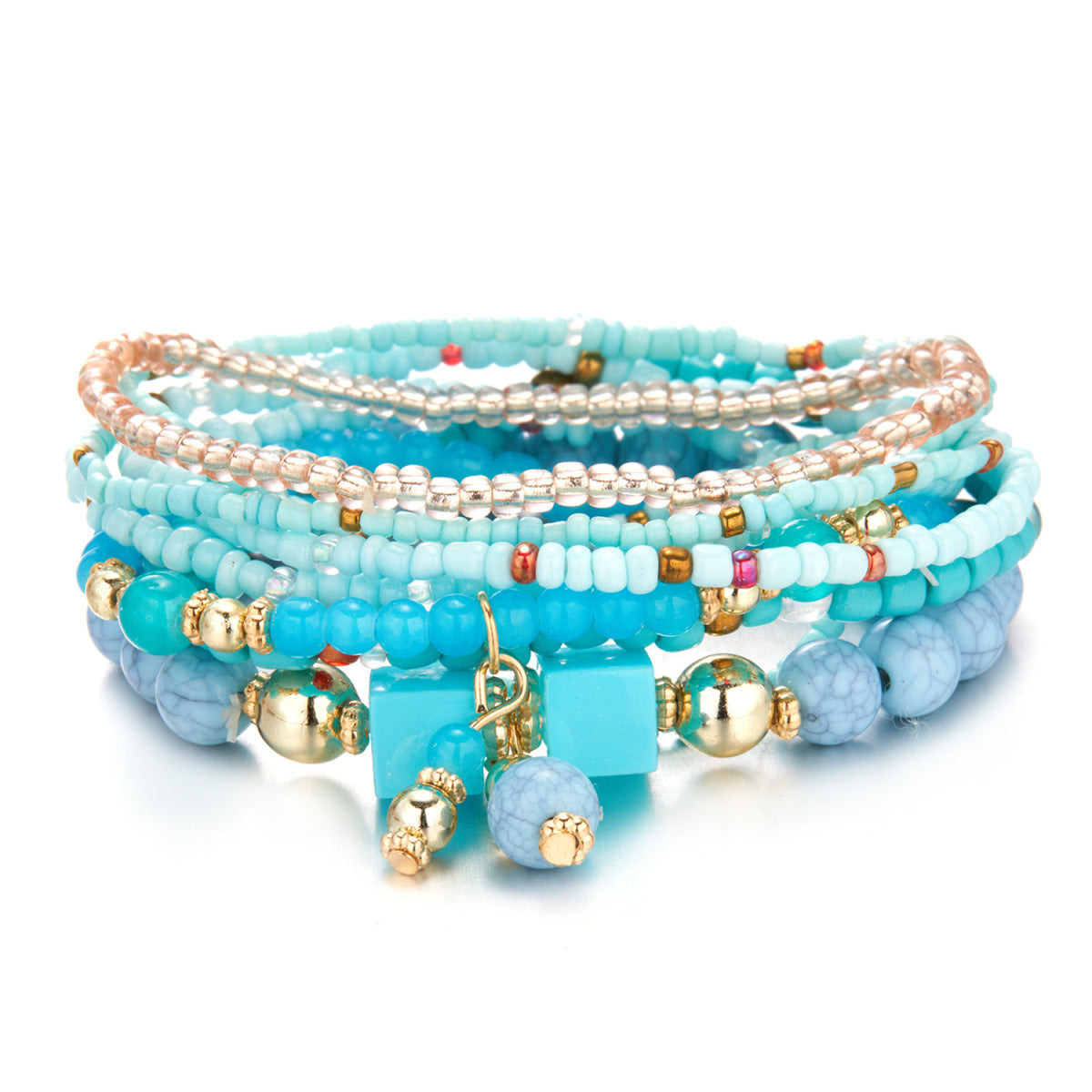 Conjunto de pulseras de cuentas multicapa bohemias para mujer