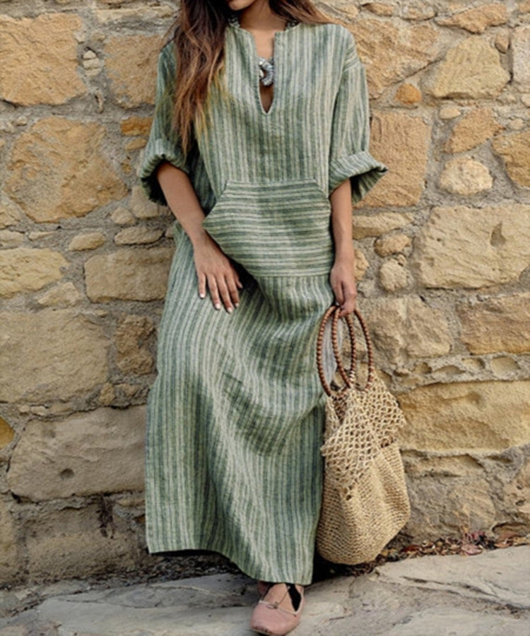 Vestido largo informal de lino y algodón de moda de verano para mujer