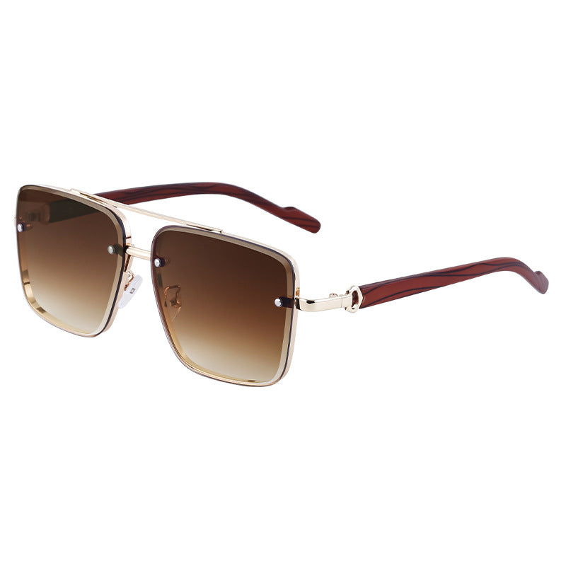 Gafas de sol informales de imitación de madera con borde cuadrado y diseño a la moda para hombre