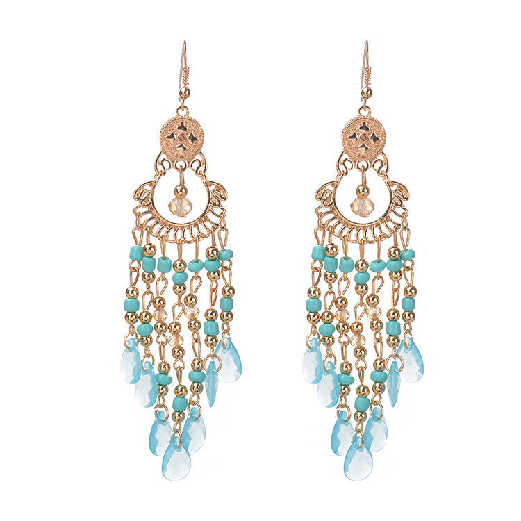 Boucles d'oreilles à pampilles creuses en perles de Bohème pour femmes